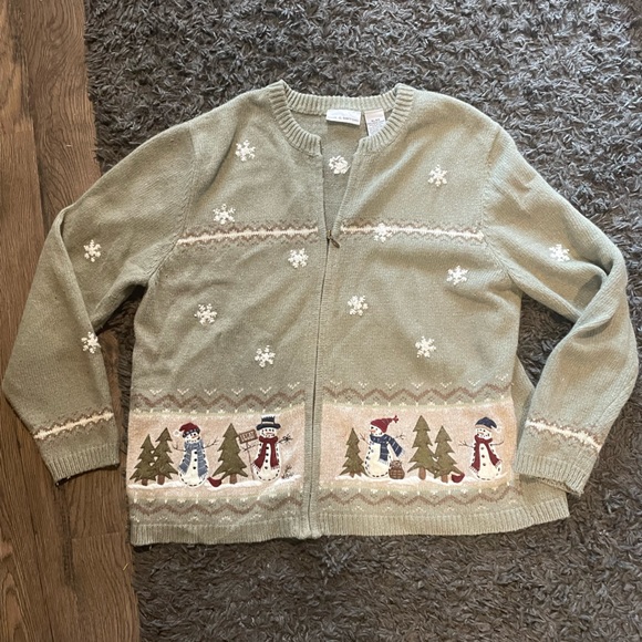 Croft & Borrow Zip Snowman Sweater, Women’s XL - Picture 1 of 5